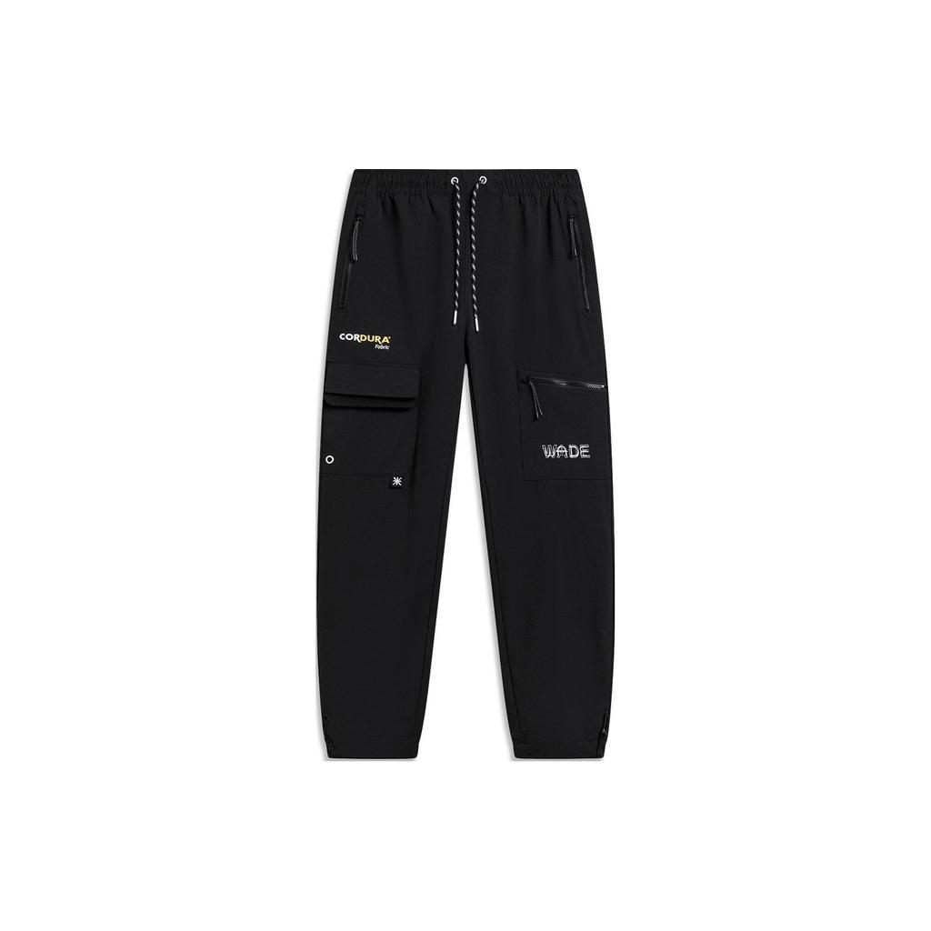 Li Ning Letter Print Drawstring Cuffed Knit Sports Pants Men Bottoms Black AYKT761-1