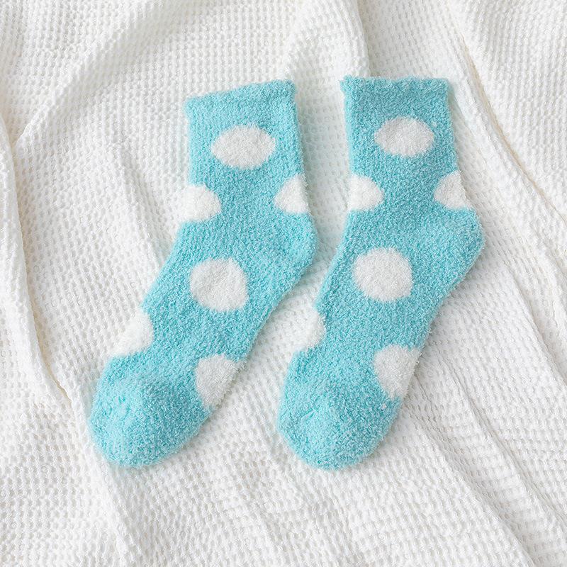 Socks Women Cute Solid Soft Fluffy Dot Socks White Black Coral Velvet Winter Warm Home Indoor Floor Terry Towel Fuzzy Sock Sox