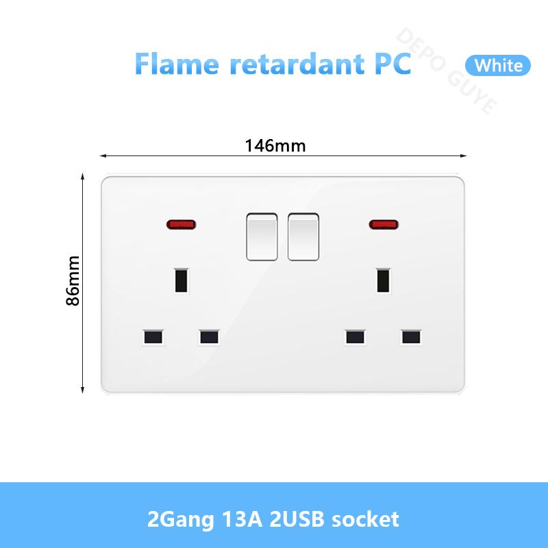 Белая настенная розетка USB стандарта Великобритании 13A, универсальная вилка Type-C для быстрой зарядки мощностью 18 Вт, настенный выключатель света, электрическая розетка