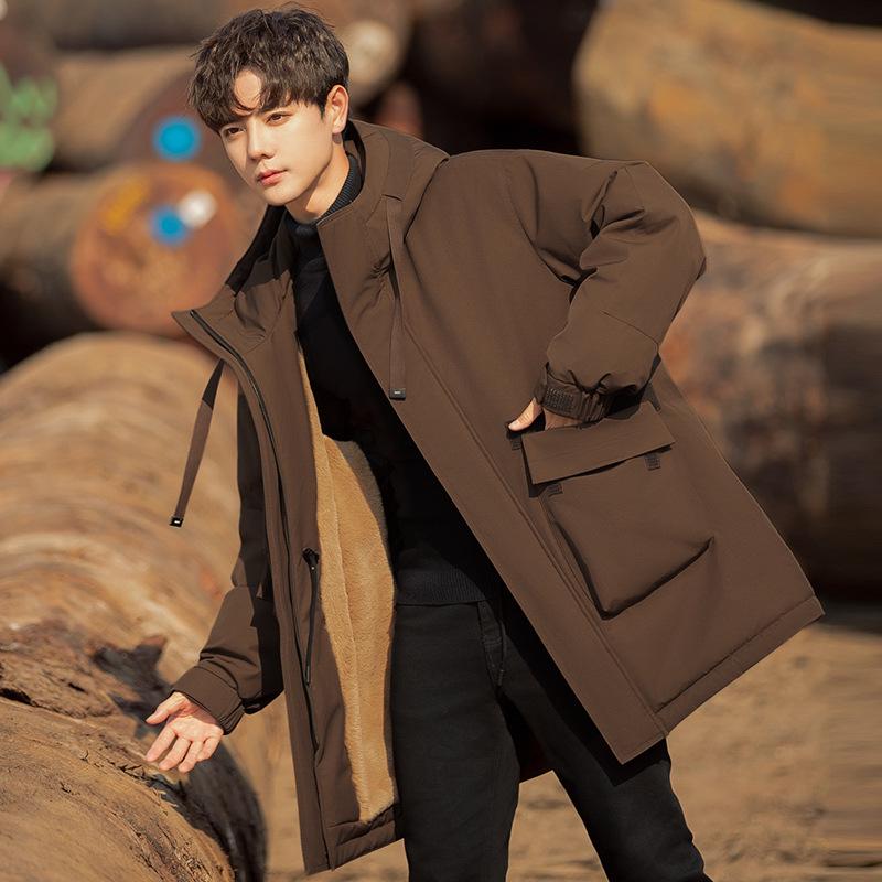 Мужская зимняя пуховая куртка средней длины с подкладкой из кроличьего меха 2025