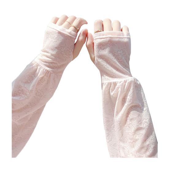 Summer Lace Arm Sleeves for Women UV Sun Protection Fingerless Long Gloves Floral Lace Sunscreen Sleeve for Driving Cycling
