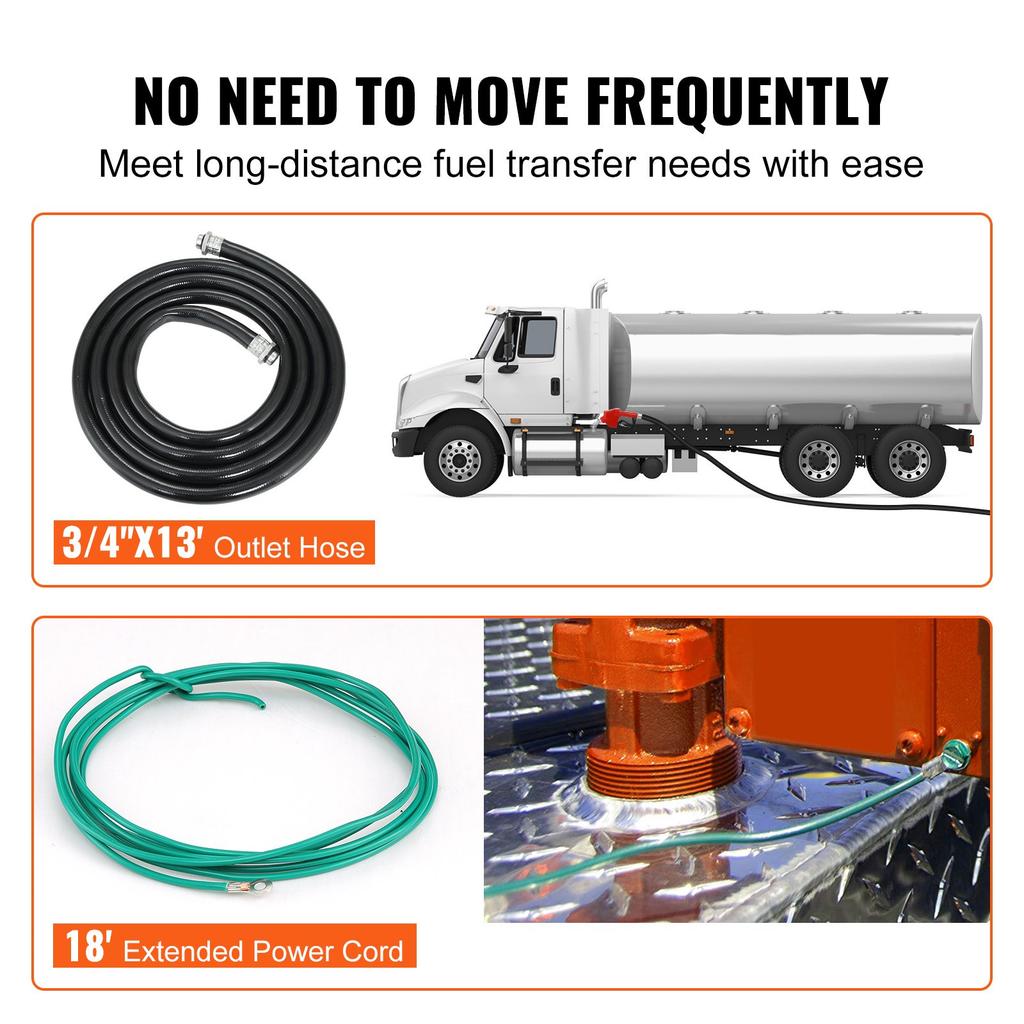 VEVOR Fuel Transfer Pump, 12V DC 16 GPM 1/4 HP, Gasoline Extractor Pump with Automatic Nozzle, Discharge Hose & Suction Pipe for Gasoline, Diesel