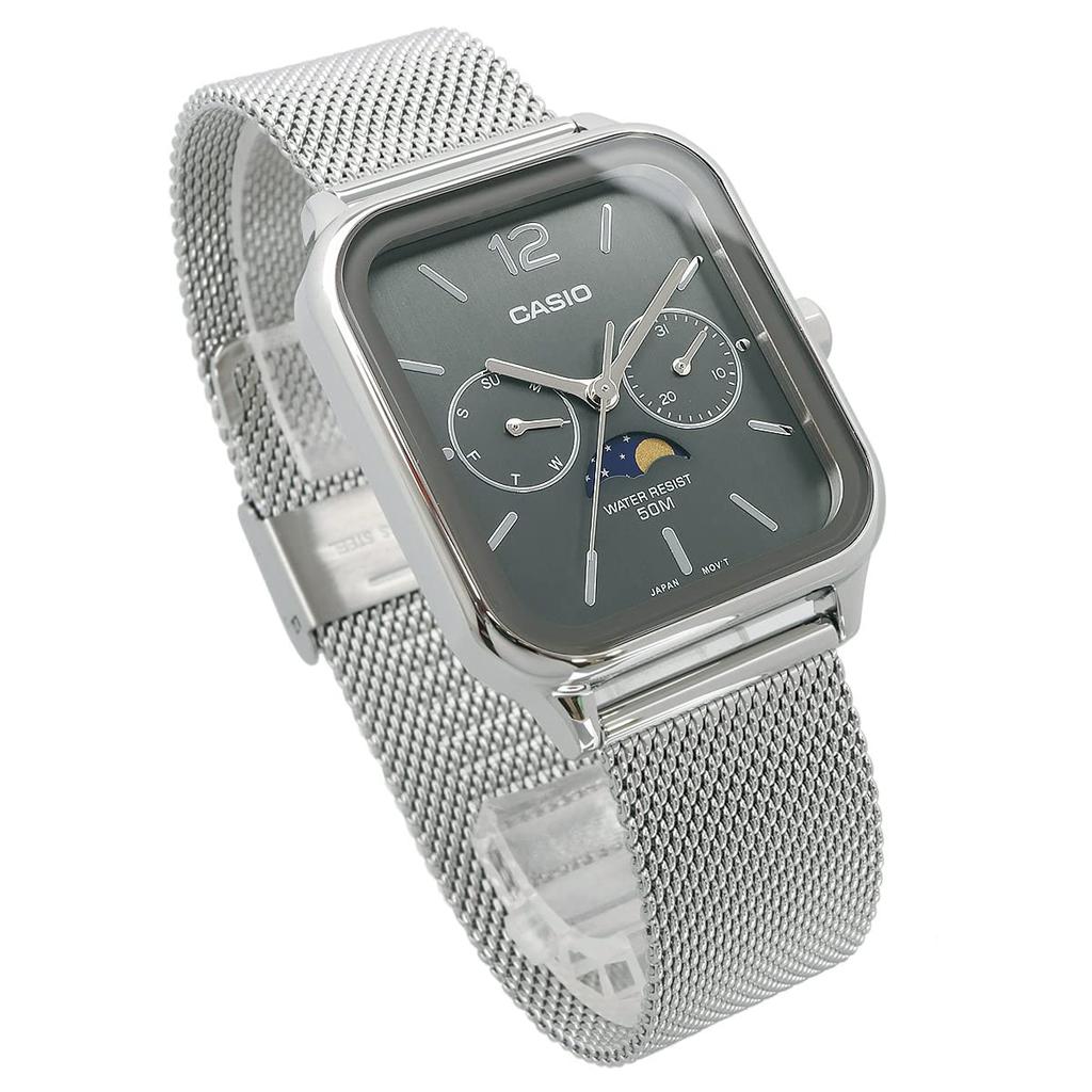 Casio Стандартные аналоговые мужские часы с индикатором фазы Луны MTP -M305D-4AV Металлический браслет Бордовый / -M305M-8AV Металлический сетчатый браслет Темно-серый (Импортный)