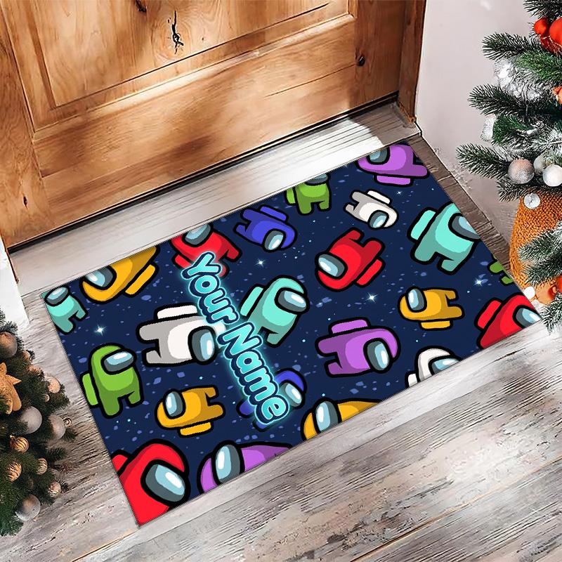 Among Us Crystal Velvet Rug, Custom Name Text Personalized Non‑Slip Floor Mat for Home Decor Gift