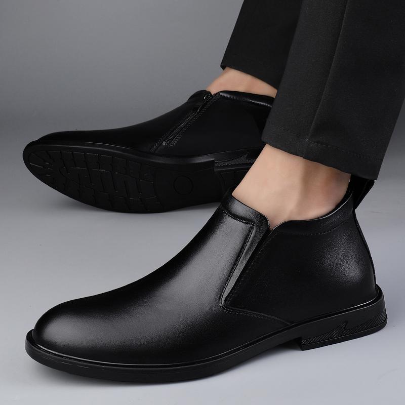 Зимние мужские ботинки из натуральной кожи Классические Высококачественные Ботильоны на молнии Новые Теплые с плюшевым мехом Высокие мужские Ботас