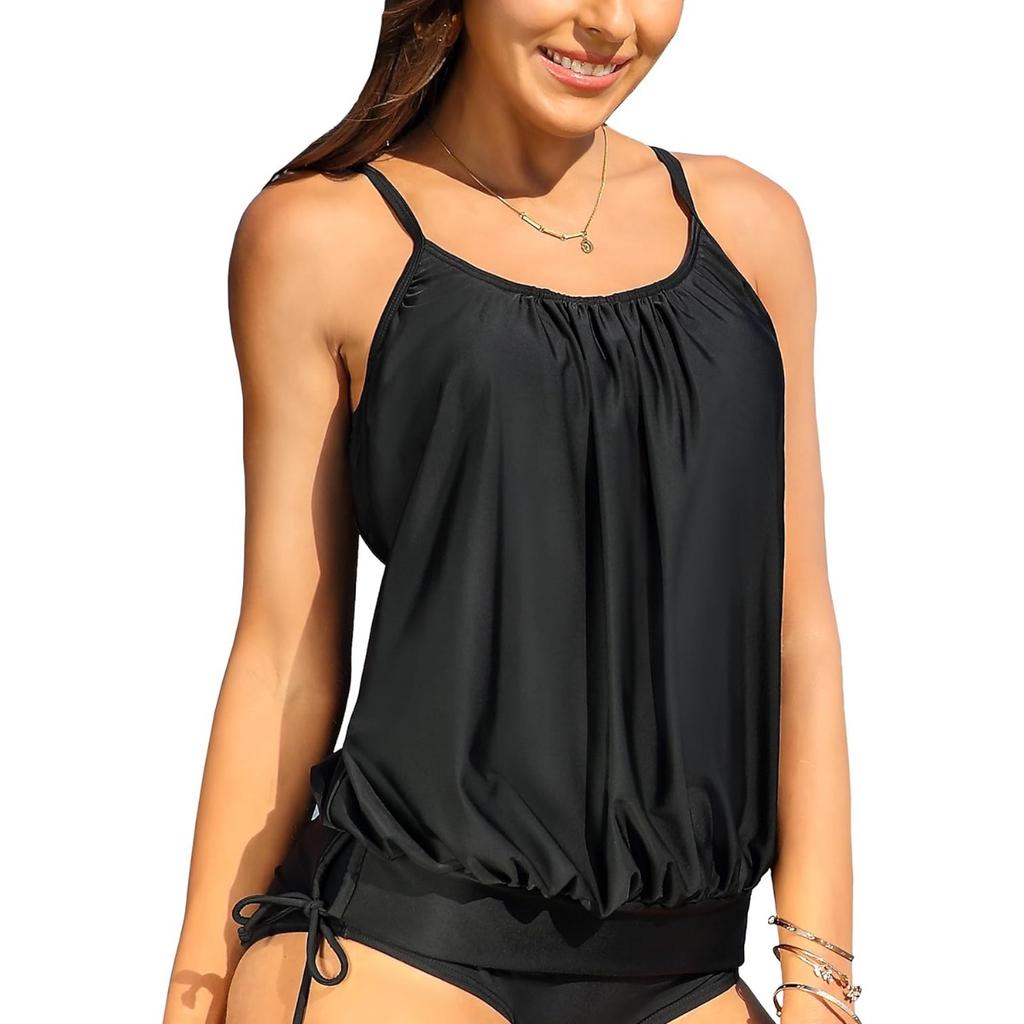 CHARMLEAKS Женские блузоны, топы-танкини, только свободный крой, топ для плавания, купальный костюм с овальным вырезом, верхний мягкий купальник, верх без дна