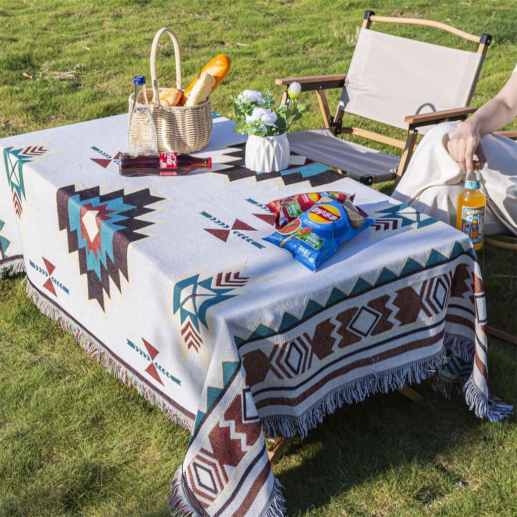 Цвет Моранди Этнический цвет Геометрическая Хлопок и лен Кружевная Скатерть Скатерть для кофейного столика Высококлассная Круглая Скатерть Скатерть