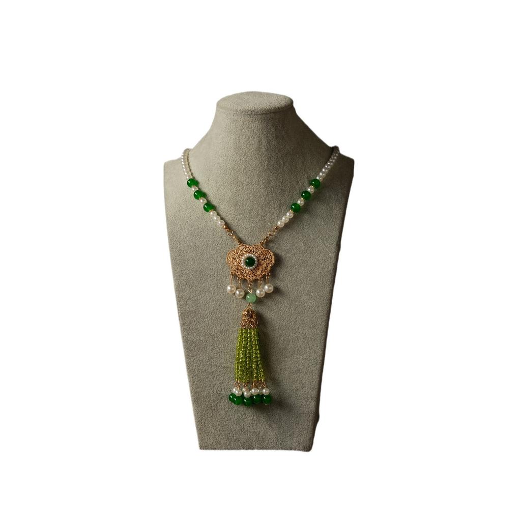Horse Dress Yingluo Long Necklace Ming Ancient Style Cheongsam Accessories Ancient Clothing Back Cloud Green Gradual Change Fringed Sweater Chain