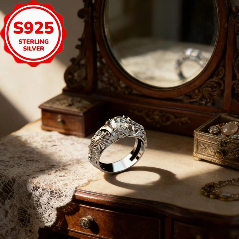 Женское Кольцо из Стерлингового Серебра S925 Инкрустация 5A Фианитом Полое Резное Кольцо с Цветами. Простое и элегантное, его можно использовать как обручальное кольцо, свадебное кольцо,