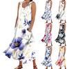 Women's Fashion Casual Sleeveless Cotton Linen Floral Printed Small Pocket Dresses