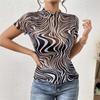 Женская мода повседневная летняя весна с коротким рукавом полуводолазка блузки и рубашки