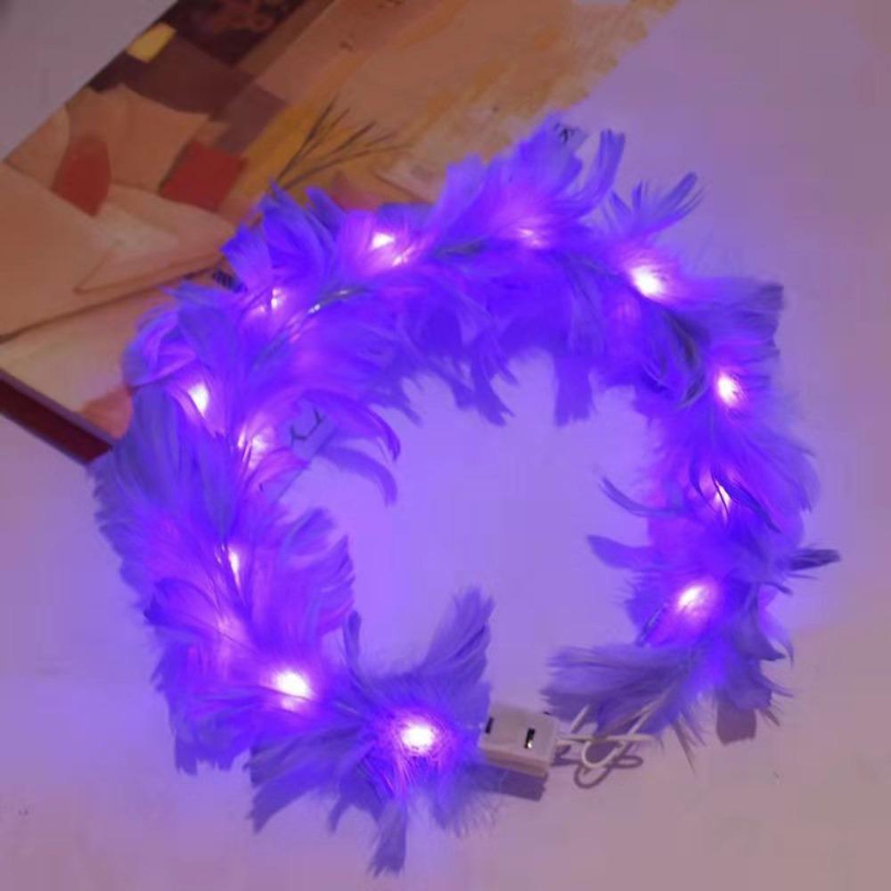 Christmas White Feather Luminous Garland New Year Women Hairband LED Feather Headband  Party