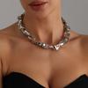 Light Luxury Geometric Shaped Necklace Irregular Metal Texture Clavicle Beaded Necklace