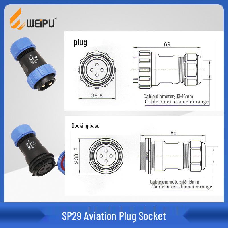 Weipu SP29 Aviation Plug IP68 Diamond Flange Male Female Connector.