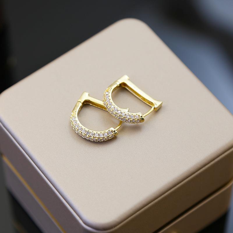 Letter D Zircon Earrings, High-End Internet Celebrity Light Luxury Temperament Ear Buckle Explosion 2023 Niche Earrings