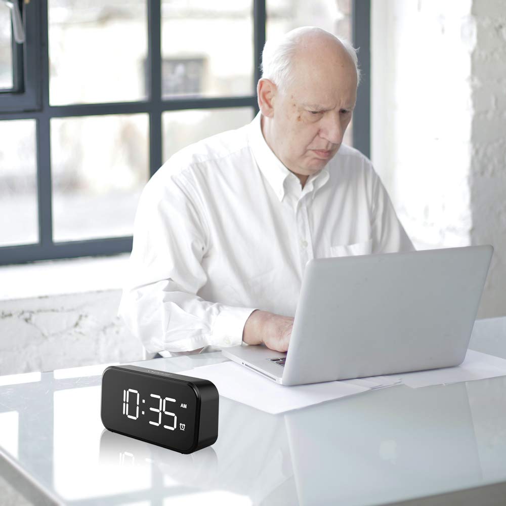 Alarm Clock 5 Inch Large LED Digital Alarm Clock Mobile Phone Charger with USB Port Dimmer Touch Activation Easy Bed Head Clock 0-100%