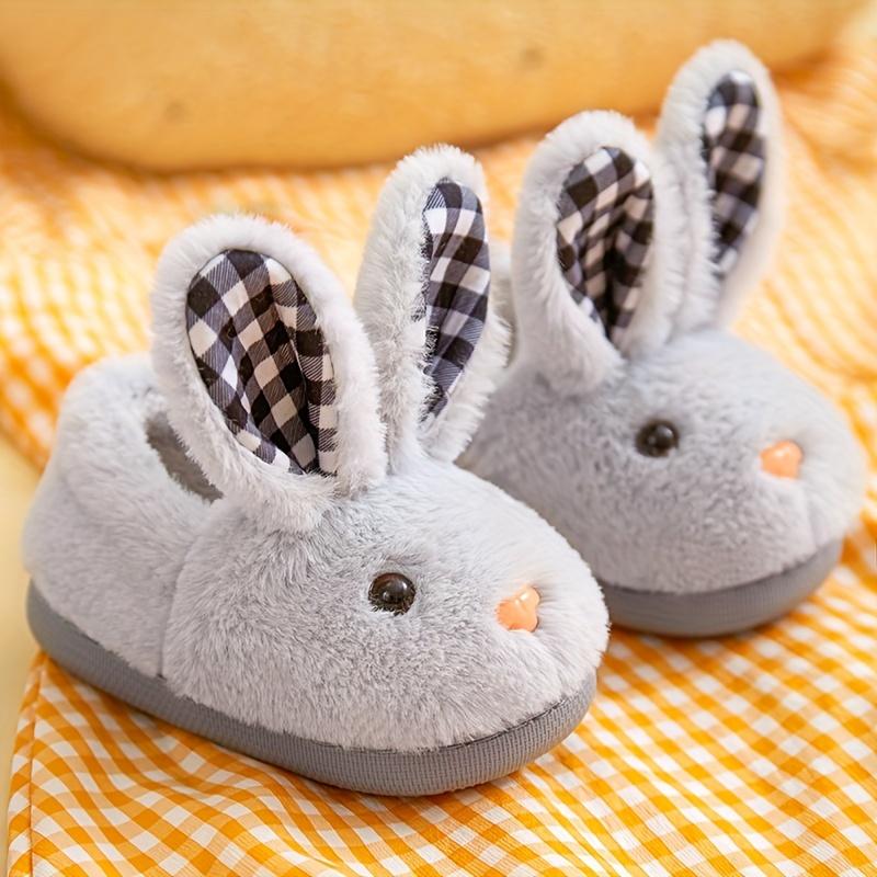 Cute Cartoon Rabbit Furry House Slippers for Girls, Warm Non-Slip Soft Indoor Walking Shoes for Autumn and Winter