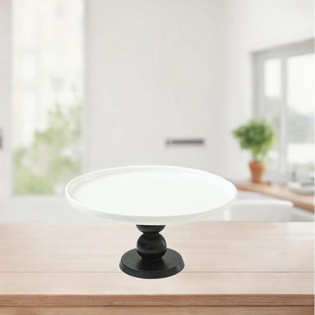 Elevated Ceramic Cake Plate Footed Stand Round Serving Platter for Displaying Cupcakes Cookies Snacks