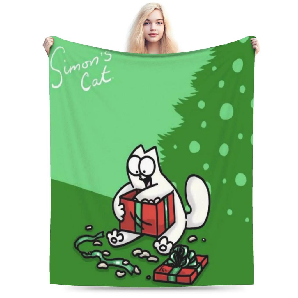 Comfortable Simons Cartoon Cat Blanket Soft Flannel Throw for Bed Sofa Bedroom Decorative Use