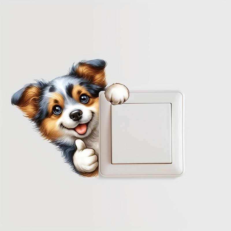 Adorable Dog Pattern Stickers for Ceramic Surfaces Self-Adhesive Decorative Lightly Glossy Animal Themed Toilet Seat Cover Art with Unique Design