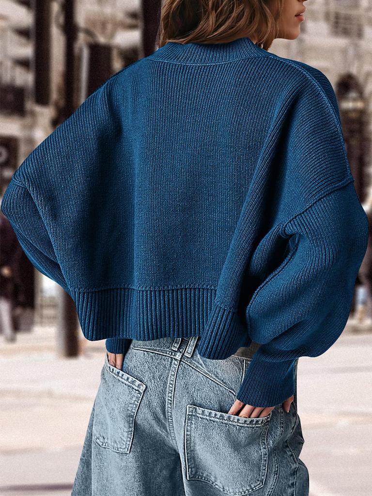 Fashion Solid Color Loose Pullover Round Neck Long Sleeve Knitted Sweater Women