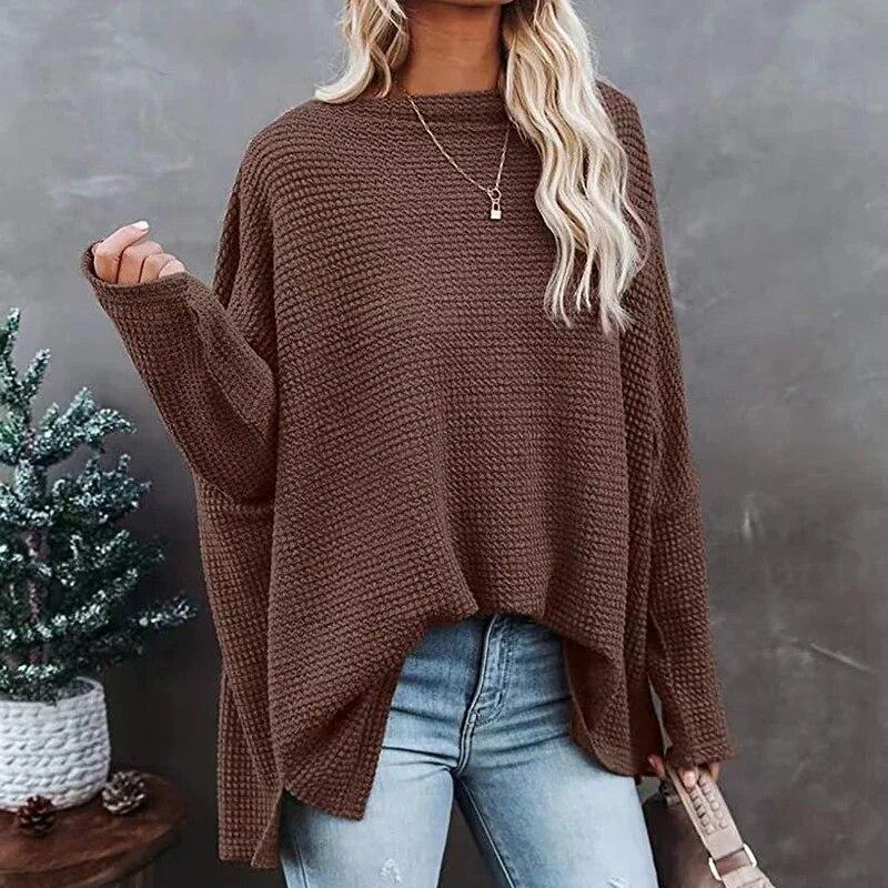 Осенние сексуальные пуловеры с открытыми плечами, женские элегантные свободные вязаные свитера с круглым вырезом, женские зимние однотонные повседневные теплые трикотажные изделия 29568