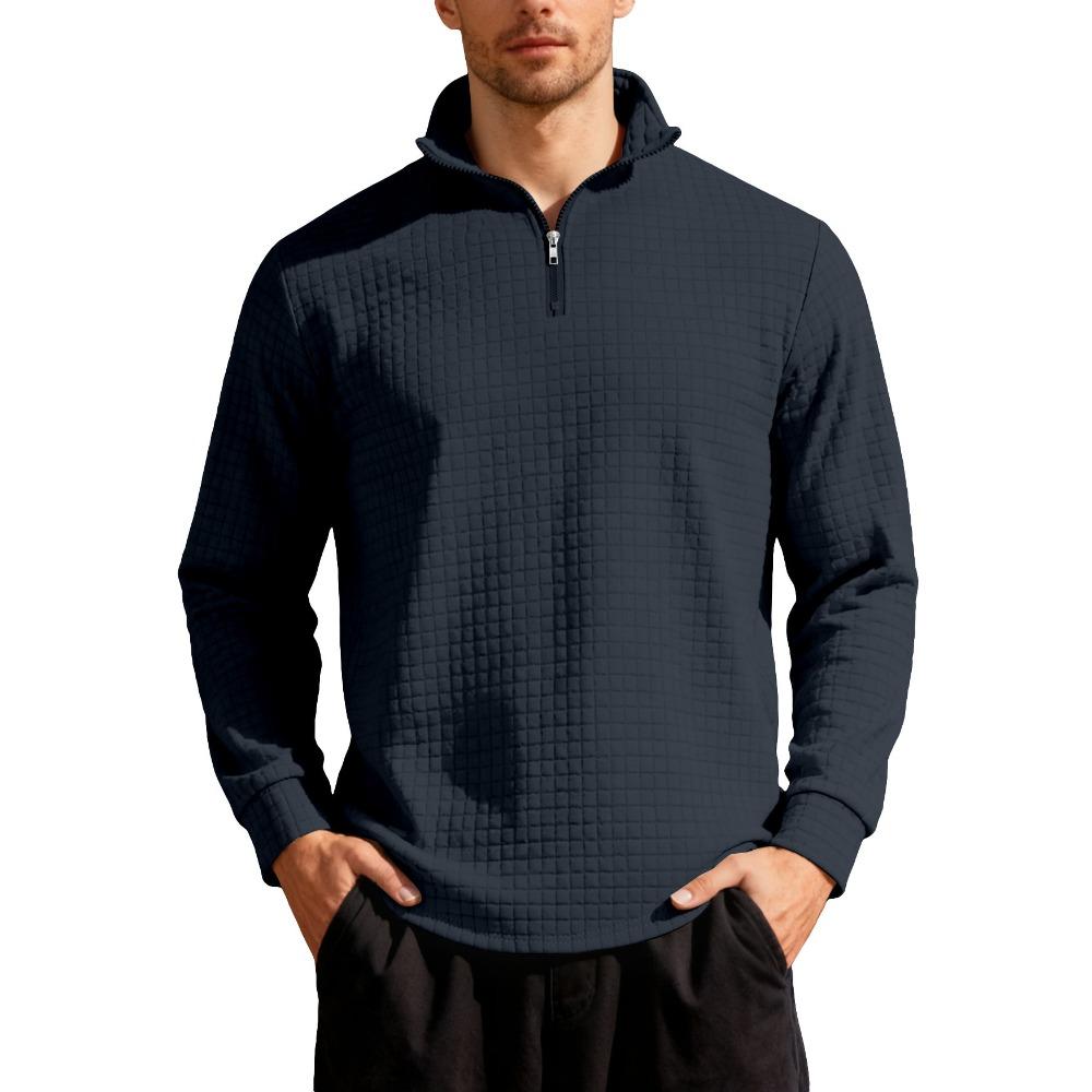 Осенне-зимний минималистичный повседневный мужской джемпер базового слоя свободного кроя с жаккардовым узором и воротником-стойкой на молнии до середины груди