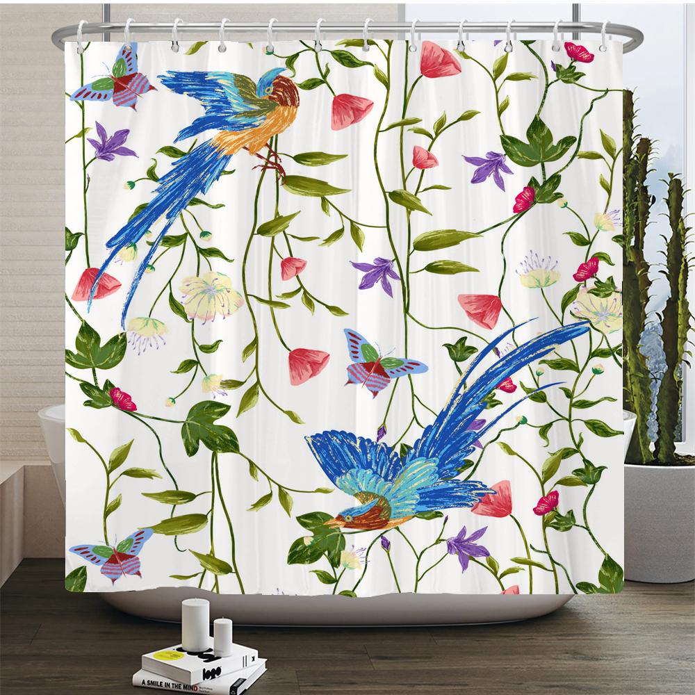 Watercolour FlowersLeaves Shower Curtain Morden Art Floral Waterproof Fabric Bathroom Curtains Room Decor Curtain With Hooks