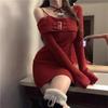 Sexy Red Off-Shoulder Bodycon Knit Dress for Women - Spring & Autumn
