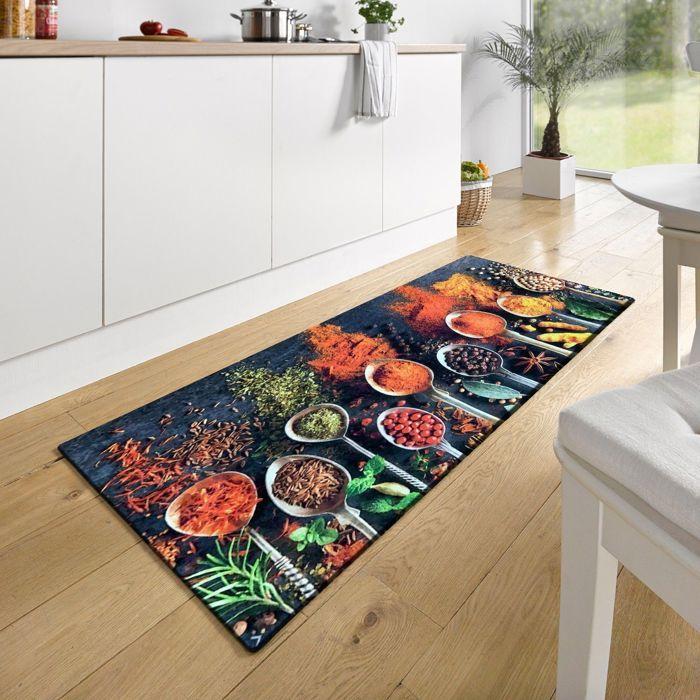 Tapis de cuisine - MANI TEXTILE - SPICE - Antidérapant - Lavable en machine - Noir