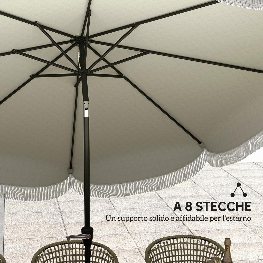 Round Garden Parasol 2.7x2.4 m with Crank, in Metal and Polyester, Light Grey