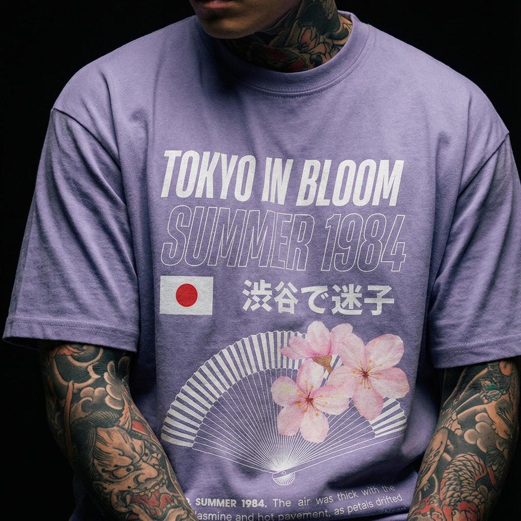 Боксерская футболка Tokyo Bloom | Хлопок Премиум Цветок Сакуры Летняя Футболка 1984 | Японский Уличный Стиль Оверсайз Футболка