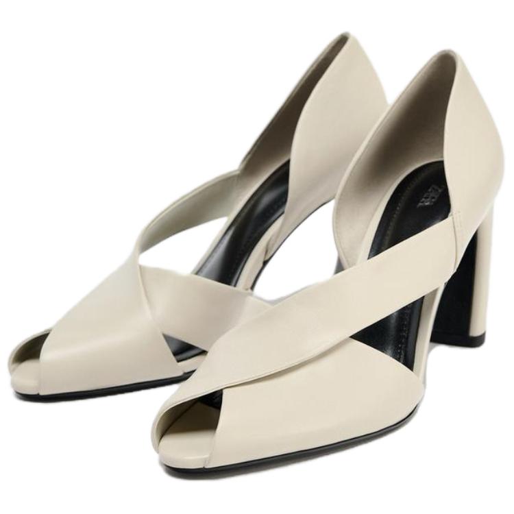 Zara Fashionable Comfortable Asymmetrical Chunky Heels Women Heels White 11226510001