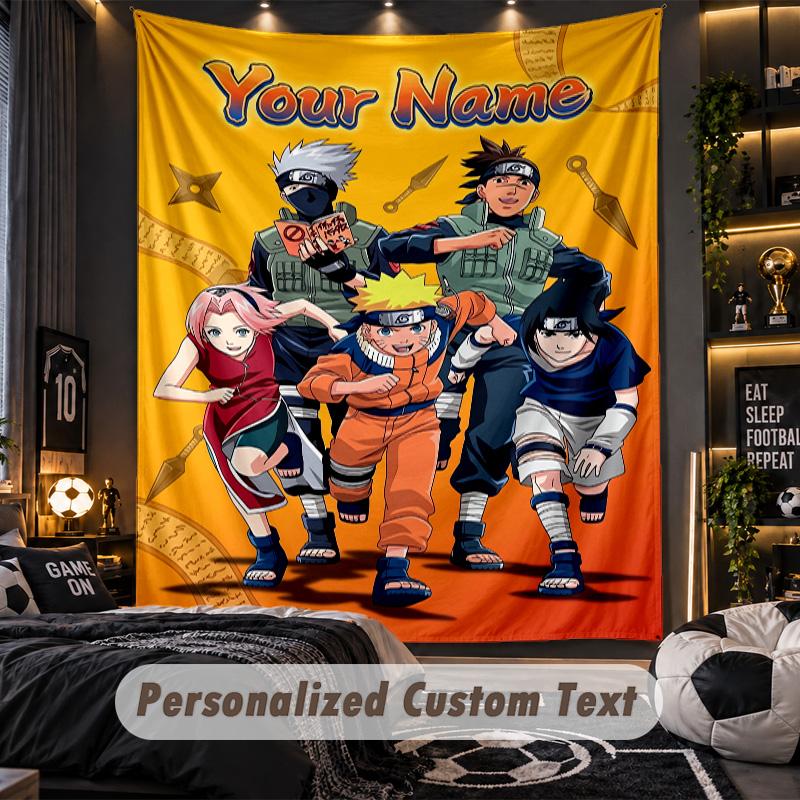 Personalized Wall Tapestry,Naruto Custom Printed Name, Fabric Wall Art For Indoor Room Backdrop