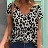 V-Neck T-Shirts For Women 3d Leopard Print Tops Tees Casual Street Femalewear Summer Fashion Oversized T-Shirt Lady Y2k Clothing