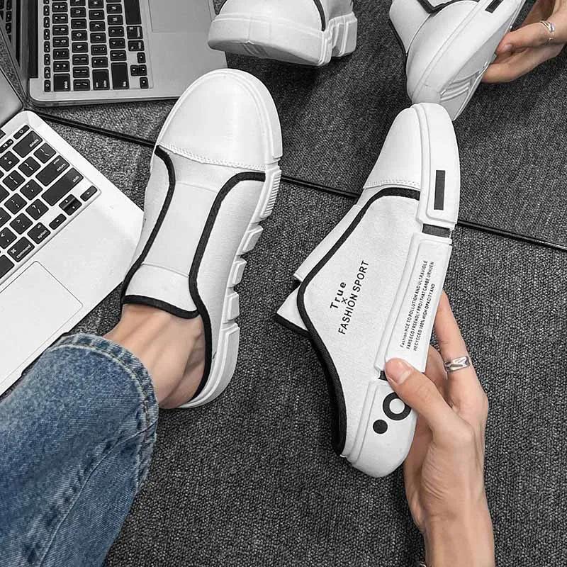 Men's Slippers Baotou Shoes Half Trailer Canvas 2024 Summer New Board Shoes Small White Shoes One Foot Pedal Slippers