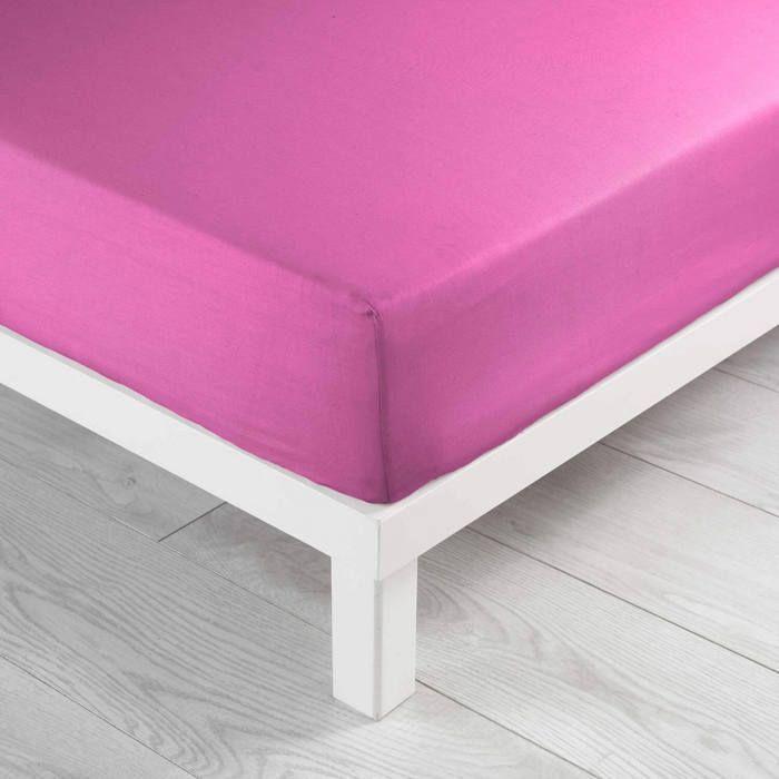 Drap housse - 90 x 190 cm - Grand bonnet - 57 fils - Uni - Rose