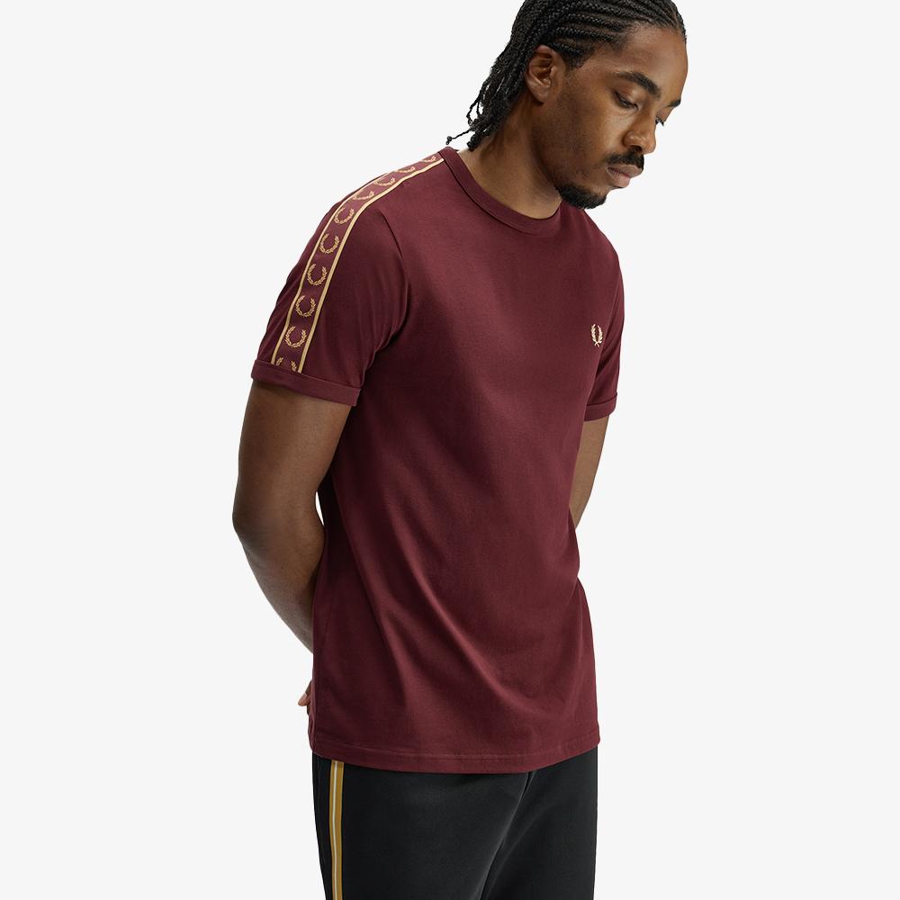 FRED PERRY [Sport] Contrast Tape Ringer T-Shirt - Oxblood/Champagne Afpm2614613-69A