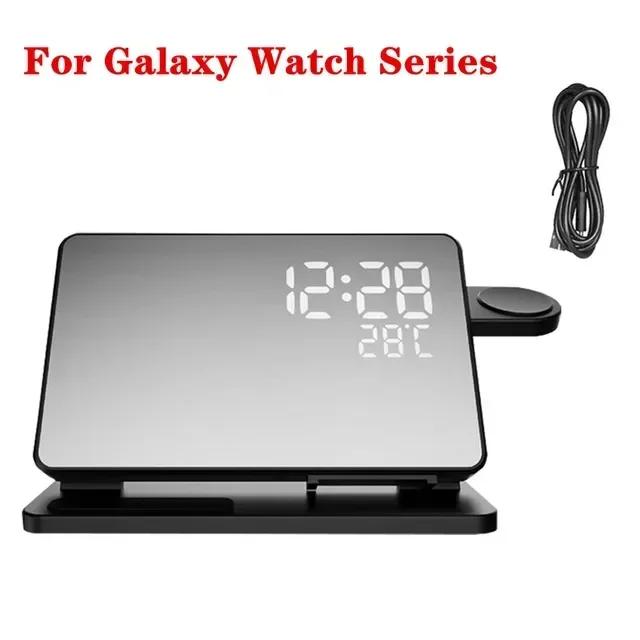 Беспроводное зарядное устройство 3 в 1 для Apple Samsung Galaxy Watch 6 5 Pro S24 S23 S22 Быстрая зарядная станция Будильник Подставка-зарядка для телефона