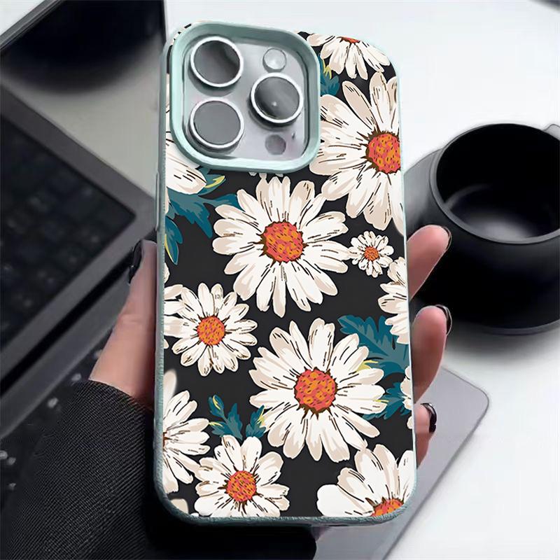 Чехол с белым цветком для iPhone 16 Pro Max 15 14 13 12 11 Противоударный Тонкий Мягкий Силиконовый Чехол-Накладка