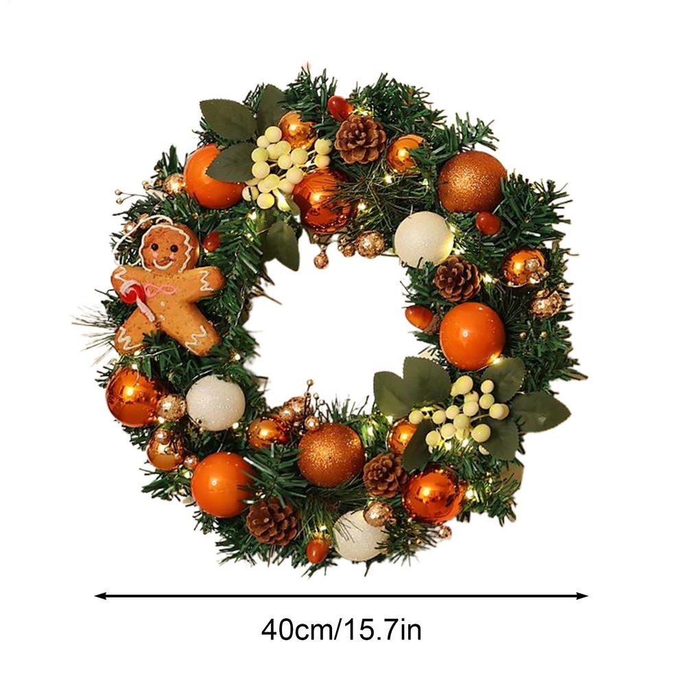 Outdoor Christmas Wreath 15.7 Inch Farmhouse Gingerbread Wreath With Lights For Home Realistic Holiday Decor For Entrance Front