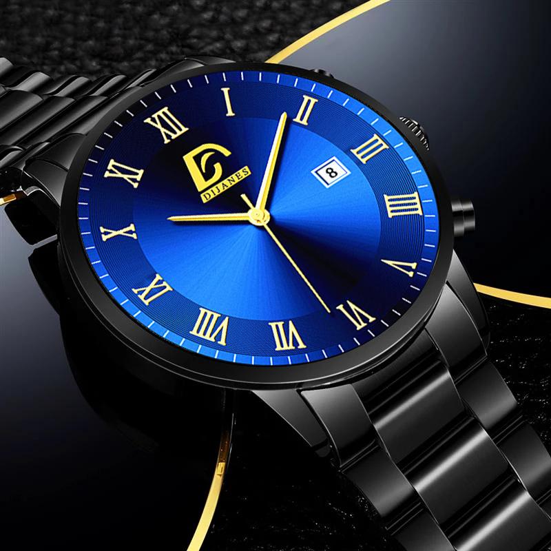 Fashion Mens Gold Stainless Steel Watches Men Business Casual Watch Luxury Calendar Quartz Wristwatch