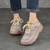 Johnature Genuine Leather Women's Shoes Thick Sole Mixed Colors Lightweight Lace-up Casual Shoes