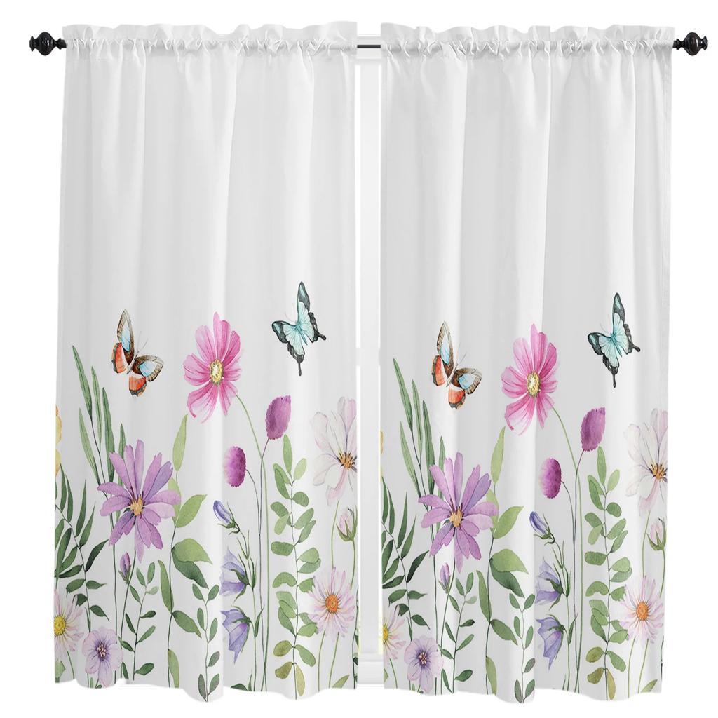 Весна Лето Цветок Бабочка Занавеска Домашнее Украшение Гостиная Короткие Шторы Оконные Обработки Для Кухни Спальни