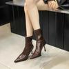 Модные женские ботильоны на шпильках для осени, новые остроносые ботинки с молниями сзади, обтягивающие ботинки на высоком каблуке