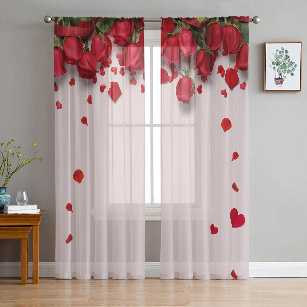 Цветы Бабочка Роза Тюль Прозрачные Шторы для Украшения Гостиной Оконные Шторы Для Спальни Кухни Вуаль Органза Шторы