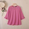ZANZEA Women Summer Patchwork Round Neck Casual 3/4 Sleeve Loose Blouse