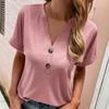 Fashion Comfortable V Neck Ladies Tees European And American Women T Shirts Short Sleeve Solid Color Female Tops Streetwear