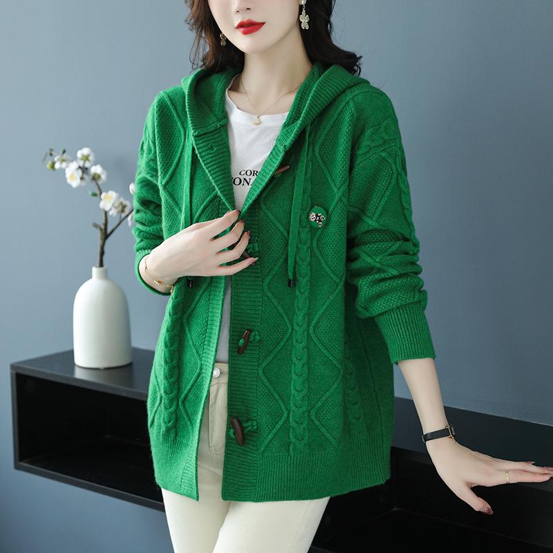 Knitted Sweater Cardigan Women's Spring Autumn 2025 New Long Sleeve Loose Hooded Casual Sweater Jackets Female Knitwear