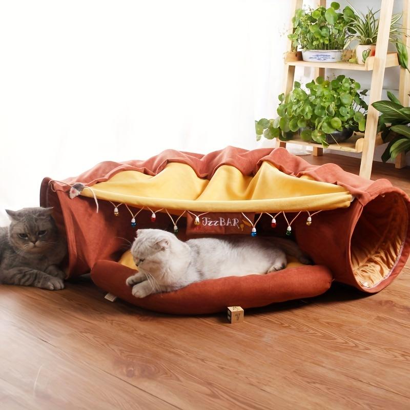 Foldable Cat Tunnel Bed with Crinkly Paper: Perfect Toy for Indoor Cats To Play and Exercise